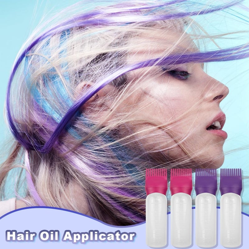 FZWONVUC 4 Pack Root Comb Applicator Bottle, Hair Oil Comb Applicator for Hair Dye, Shampoos, Salons (Purple+Red) - Image 5